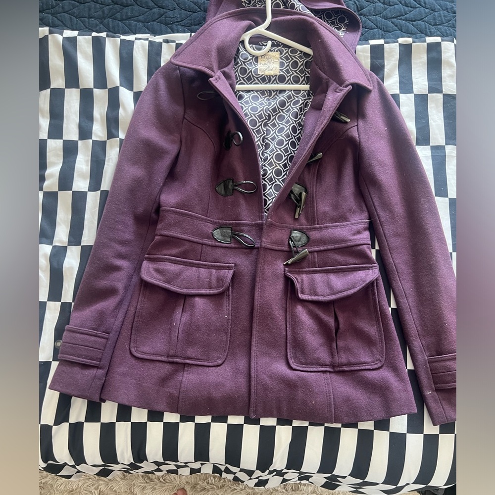 Tulle Anthropologie Wool Blend Toggle Peacoat w/ Removable Hood – Purple – M